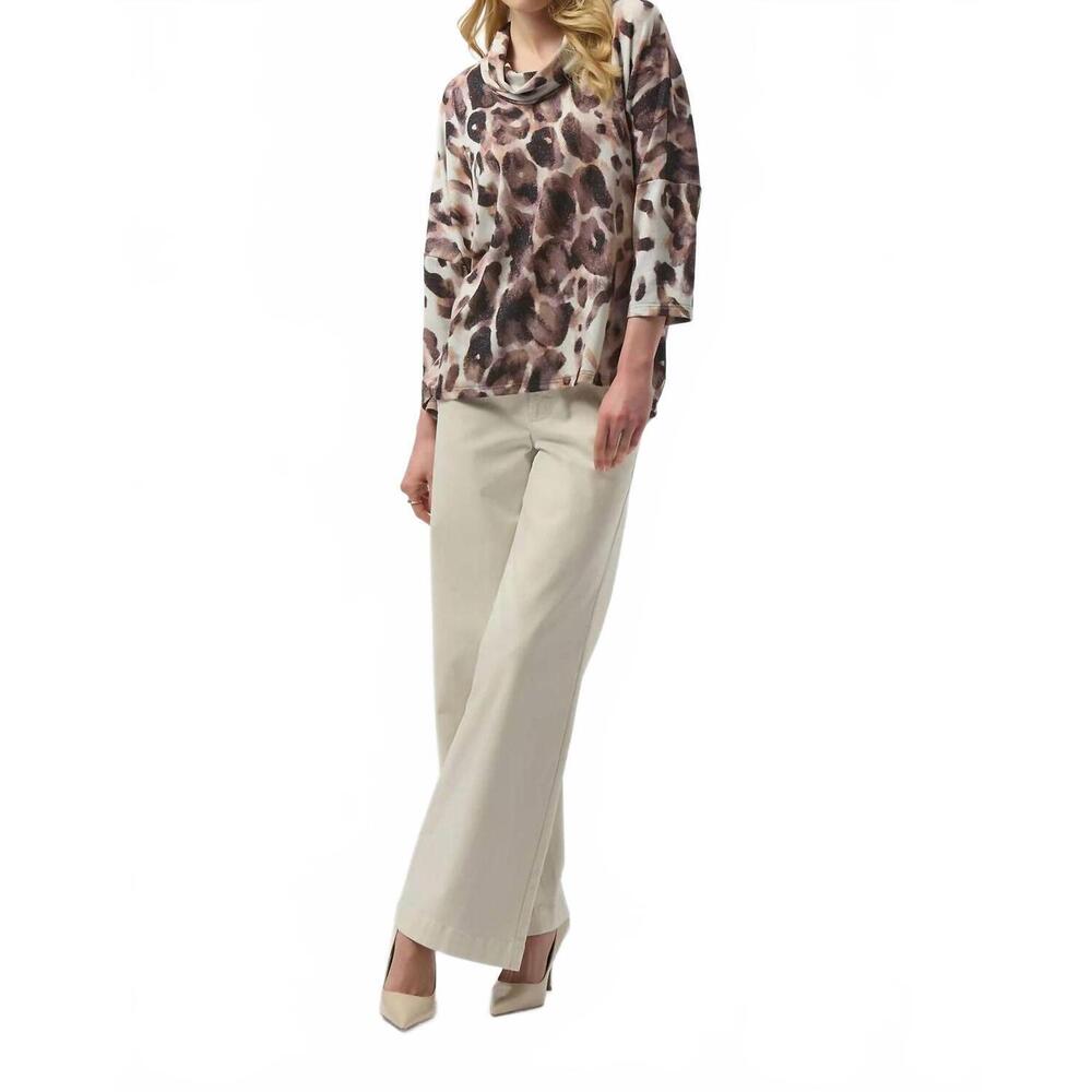 NEW JOSEPH RIBKOFF animal print 3/4 sleeves tunic top in off-white/multi